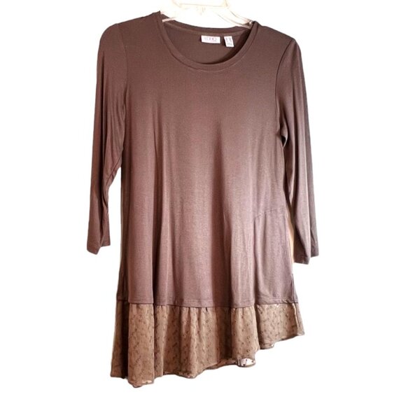 LOGO Camel-Colored Tunic w/2 Front Pockets, 3/4 Sleeves & Ruffle Bottom, Sz XXS - Picture 13 of 13